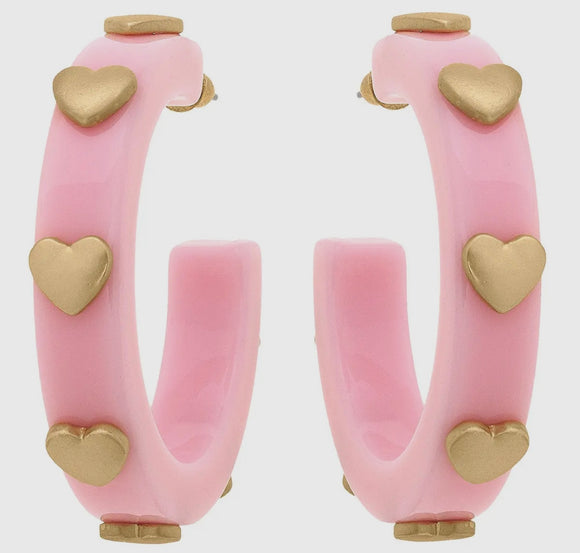 Pale Pink Heart Hoops