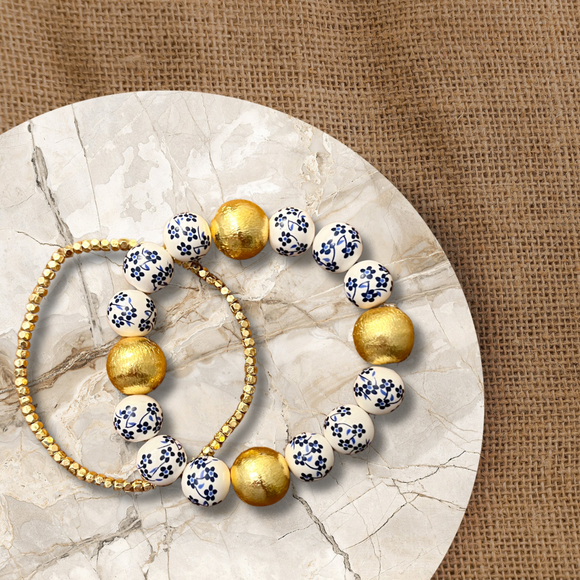 Bold Chinoiserie and Gold Bracelet Set