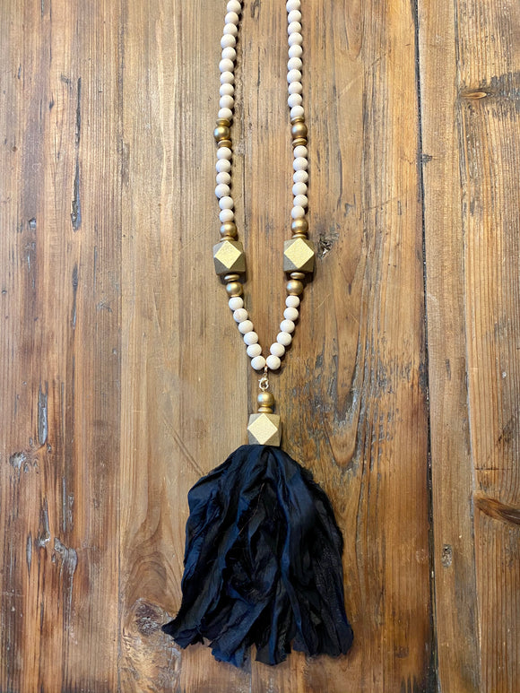 Black Sari Silk Interchangeable Tassel Necklace