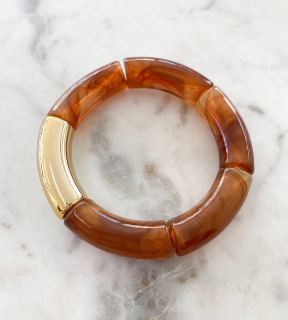 Tortoise Shell Block Bracelet with Gold Accent