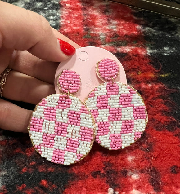 Pink Check Earrings