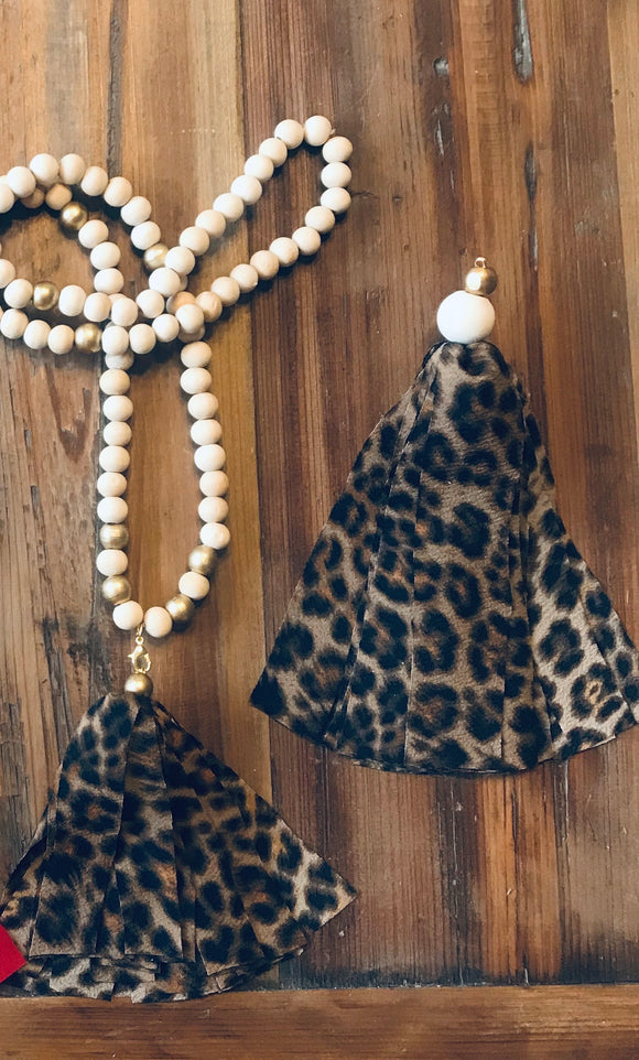 Cheetah tassel necklace with black topper bead