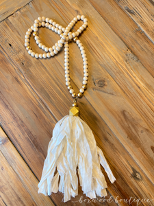 Cream Sari Silk Tassel Necklace