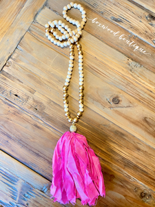 Pink Silk Tassel Necklace